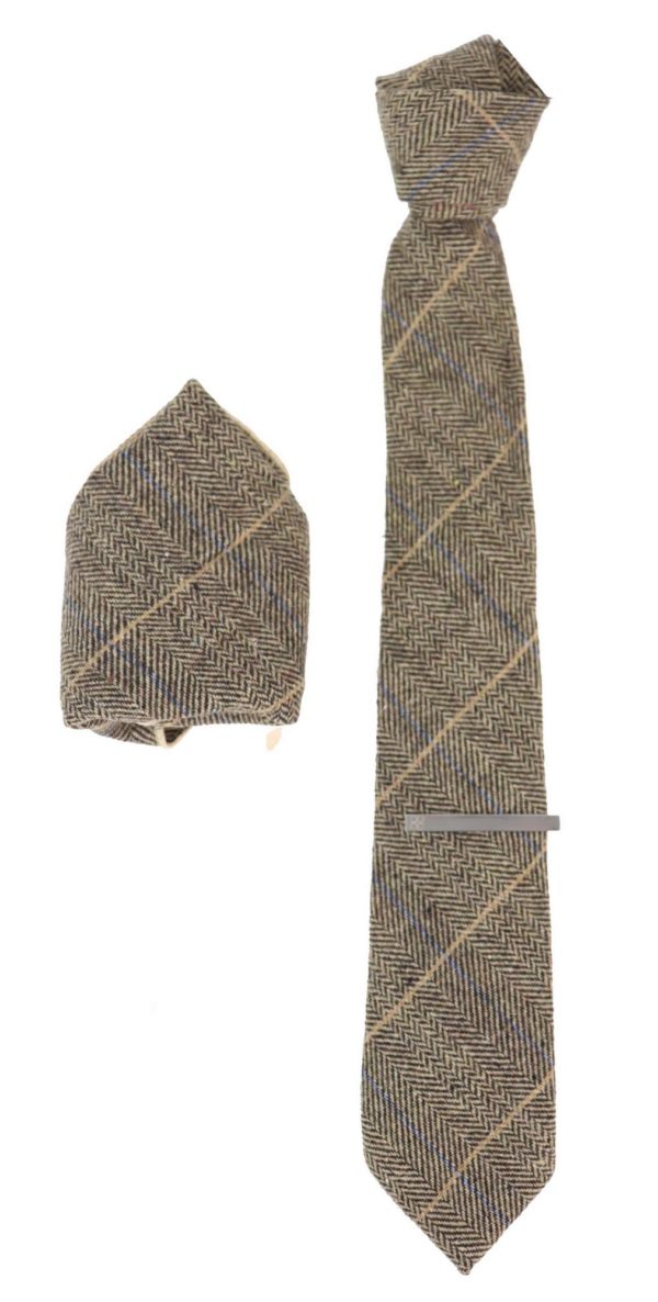 Tweed Herringbone Tie & Hankie Set