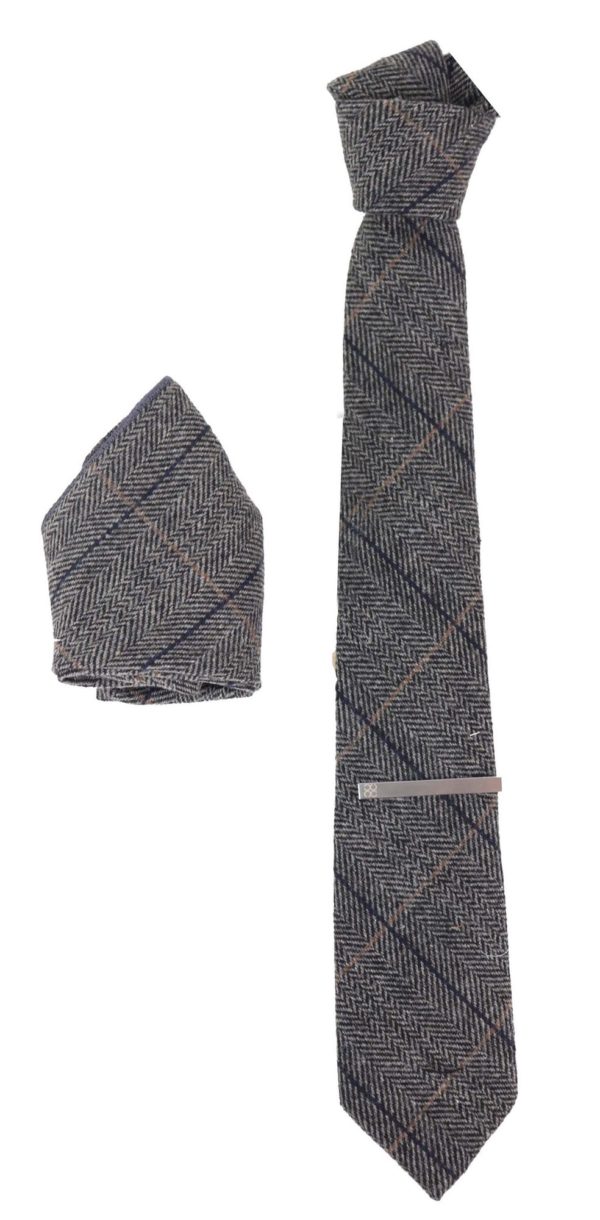 Tweed Herringbone Tie & Hankie Set