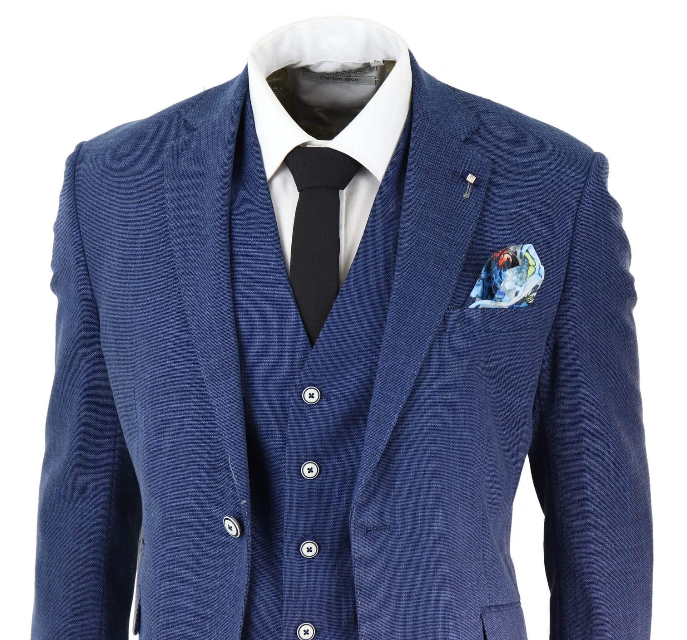 Men's Blue Summer Linen Suit - Image 5