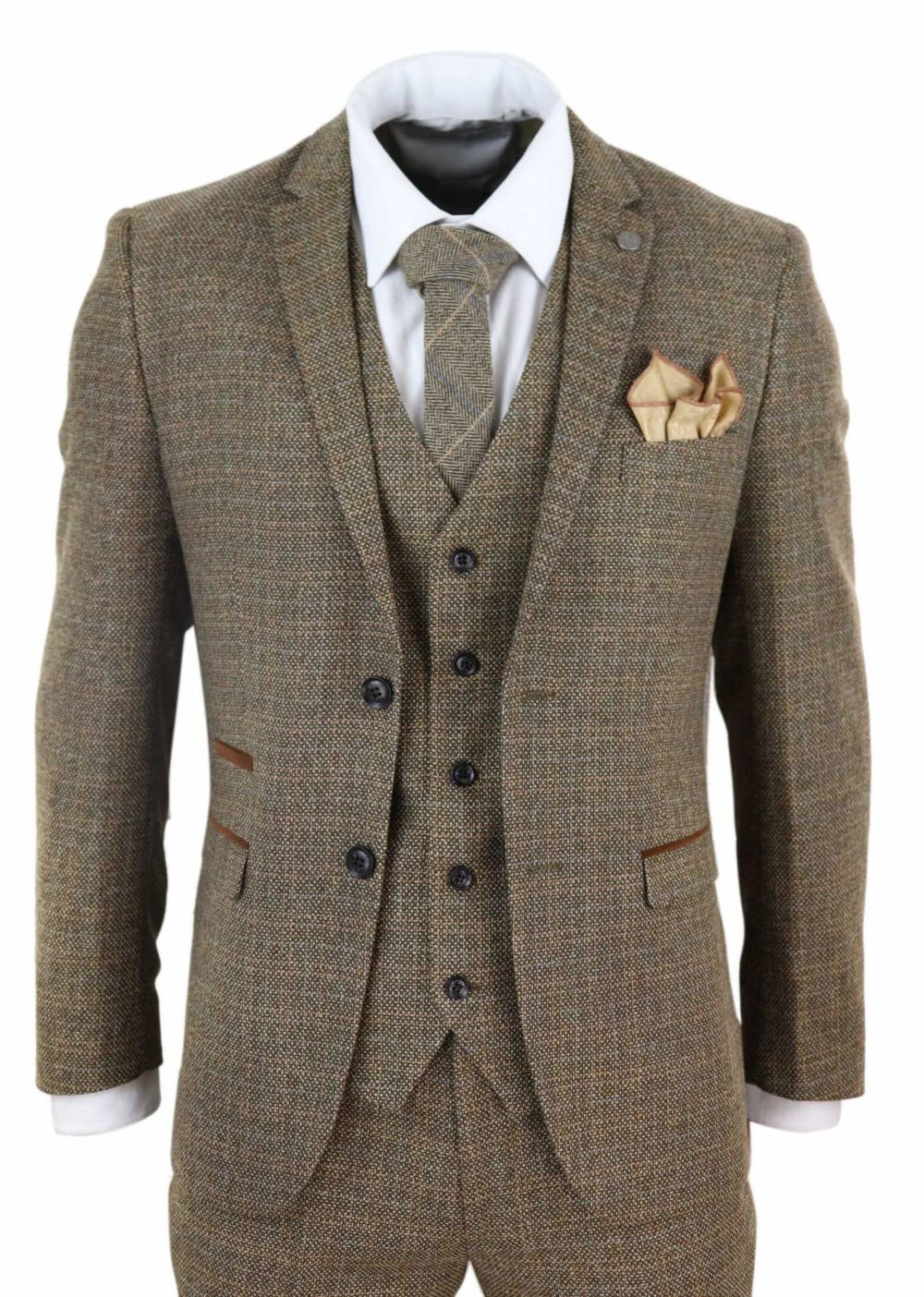 Men's 3 Piece Brown Tweed Check Suit