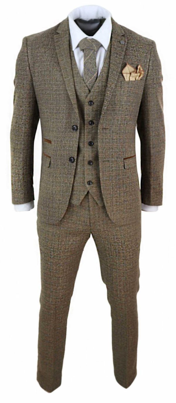 Men's 3 Piece Brown Tweed Check Suit