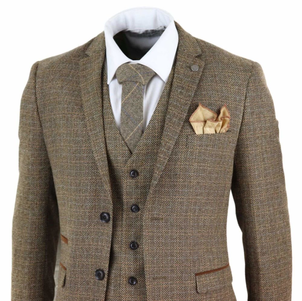 Men's 3 Piece Brown Tweed Check Suit