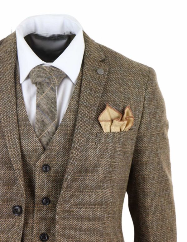 Men's 3 Piece Brown Tweed Check Suit