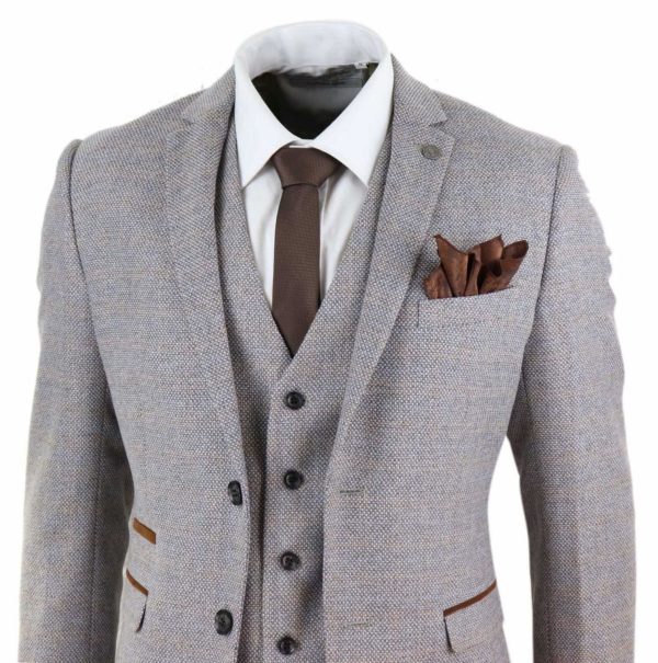 Men's 3 Piece Cream Tweed Check Suit