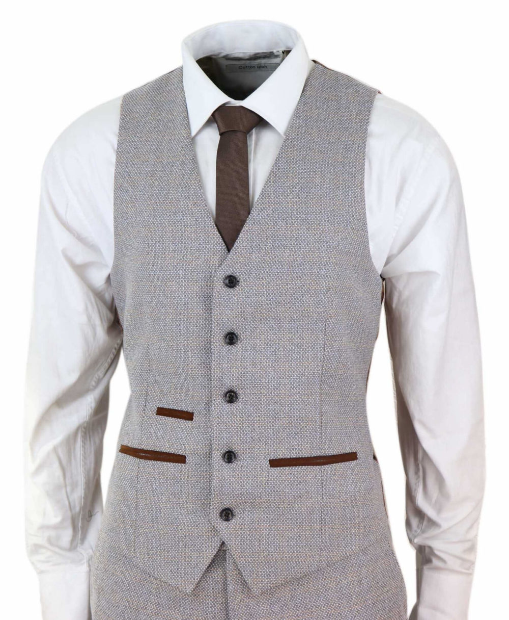 Men's 3 Piece Cream Tweed Check Suit