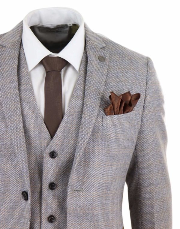 Men's 3 Piece Cream Tweed Check Suit