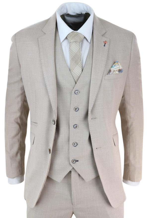 Men's 3 Piece Cream Linen Suit